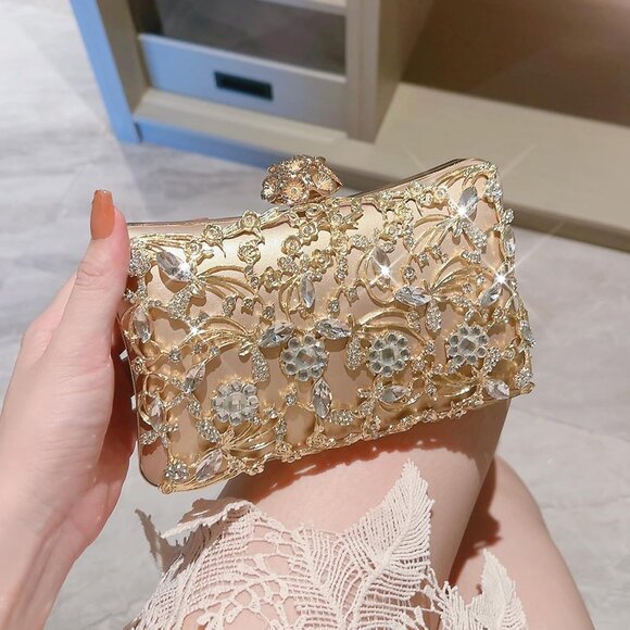 Rhinestone Evening Bag Sparkly Womens Crystal Purse Party Wedding Cocktail Prom - Picture 2 of 8